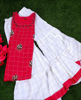 Rayon Pink Block Print Kurti Set